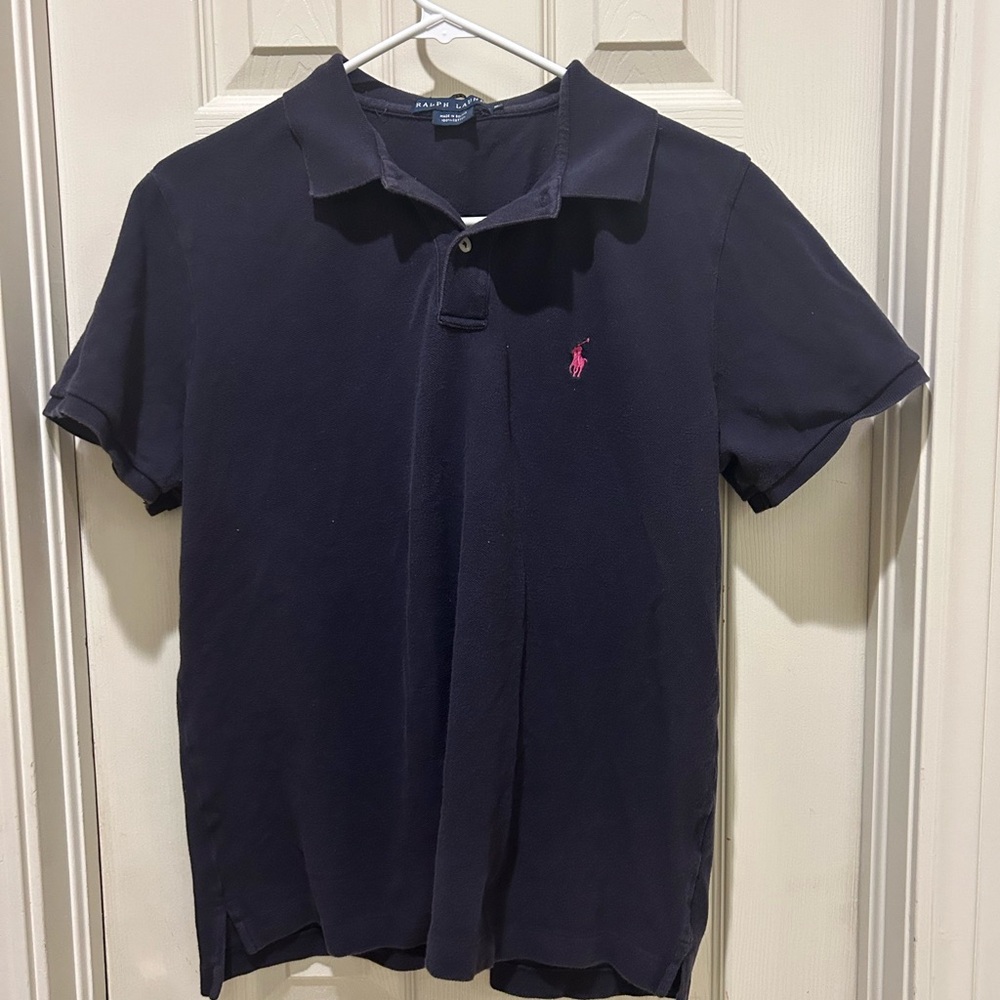 Ralph Lauren Classic Navy Polo with Pink Logo